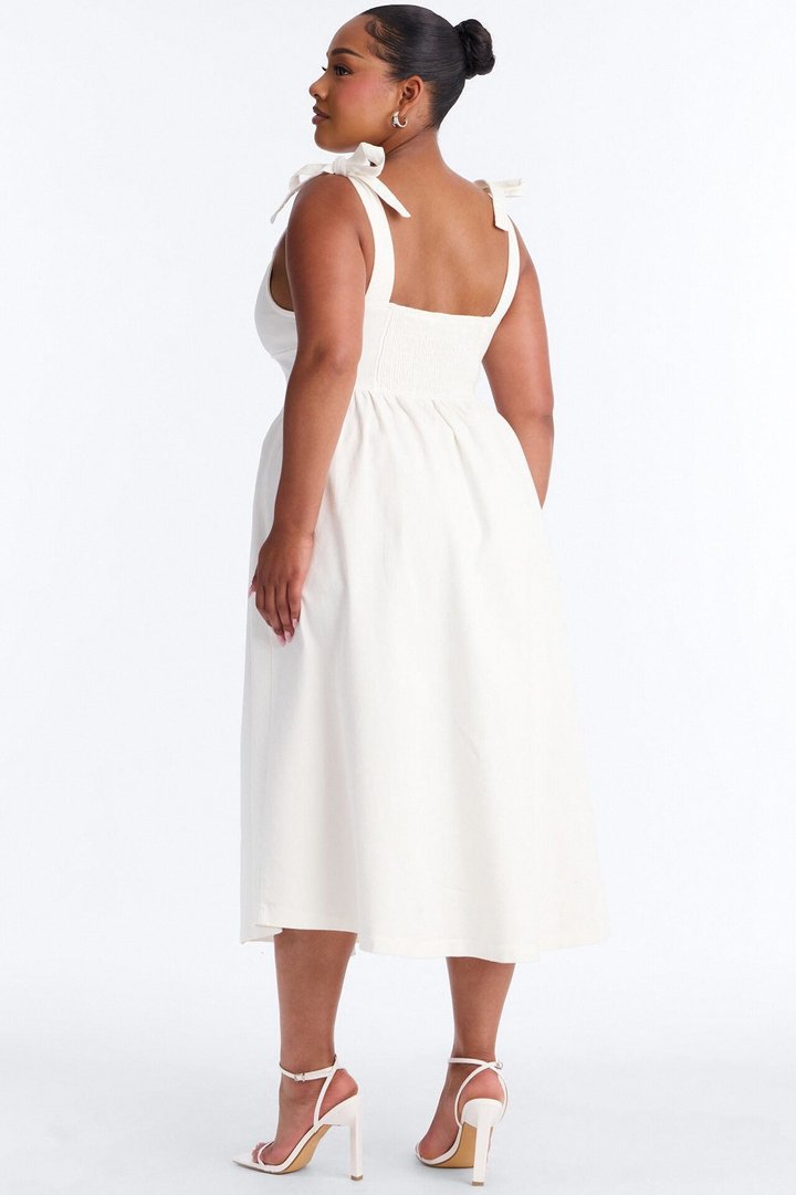 Candace Pleated Denim Midi Dress - White