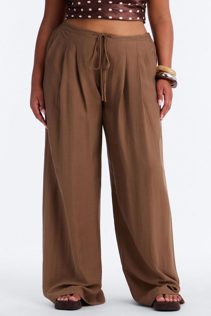 Run The City Linen Wide Leg Pants 33″ - Mocha