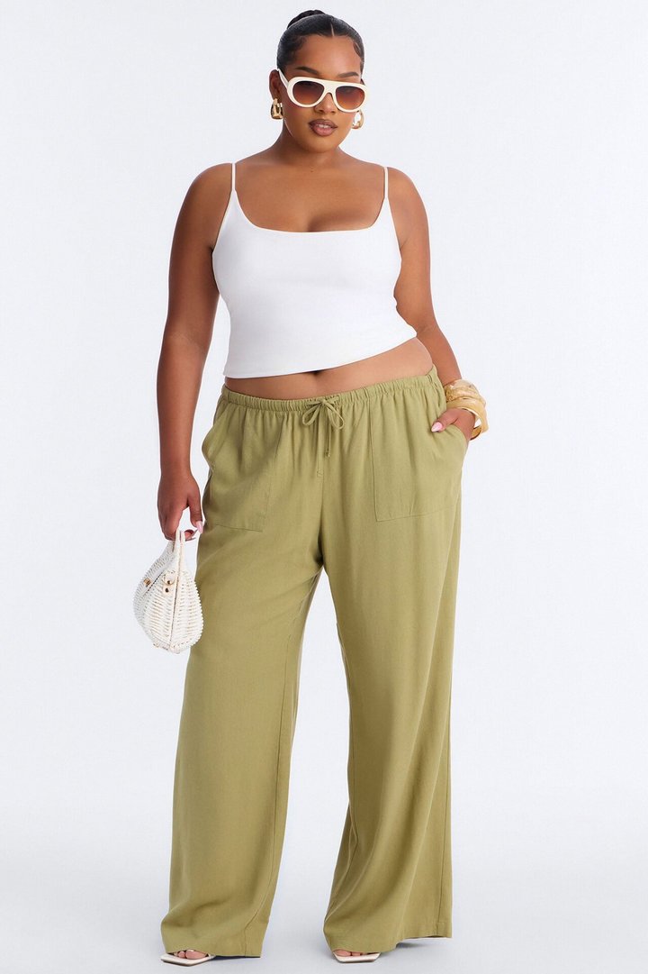 Seaside Soiree Wide Leg Linen Pant - Olive