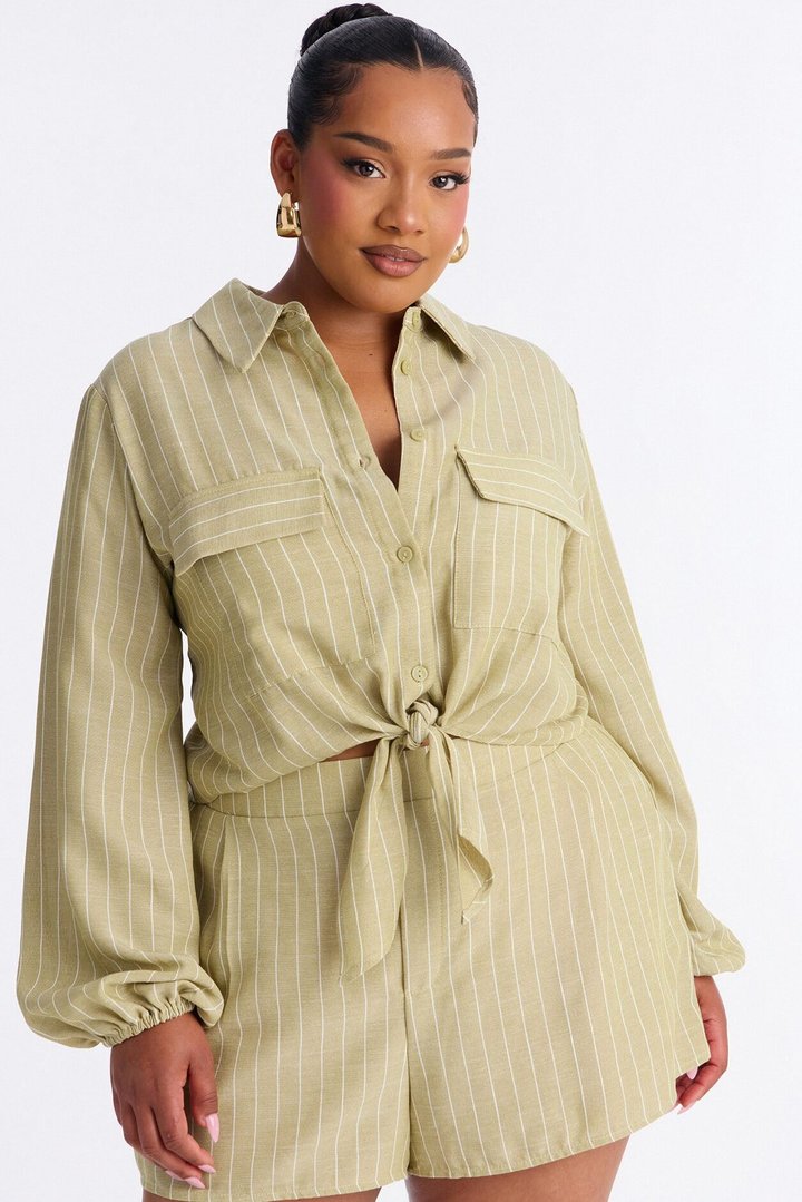 Kat Linen Button Up Short Set - Sage