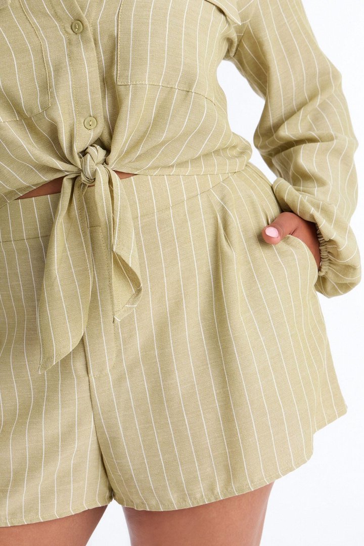 Kat Linen Button Up Short Set - Sage