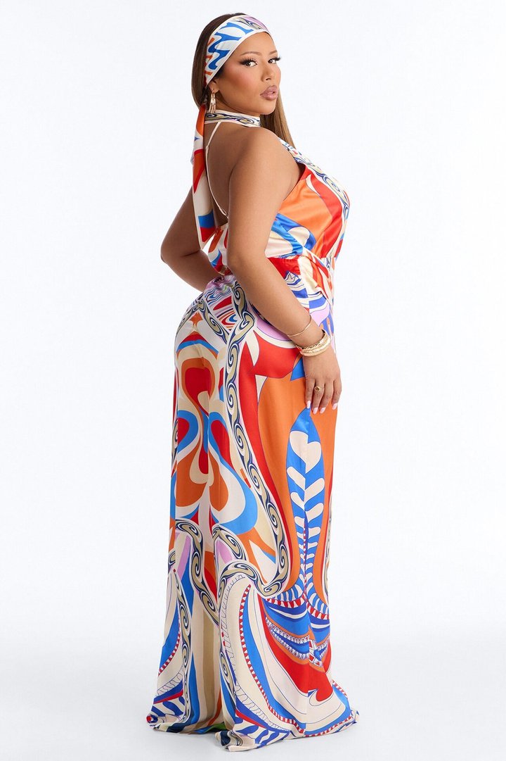 Painted Dream Abstract 2 Piece Satin Jumpsuit - Multi Color