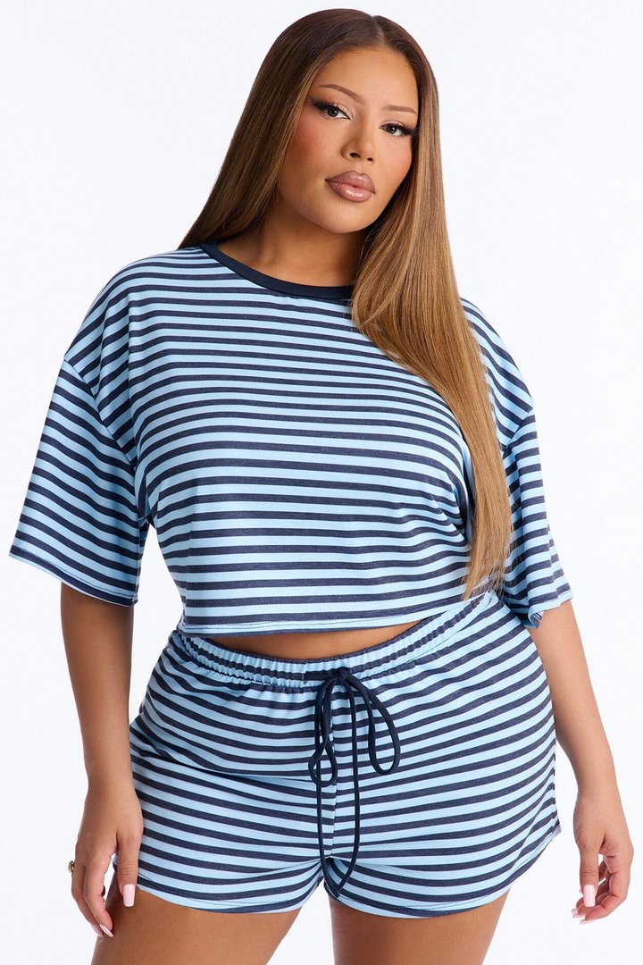 Sorella French Terry Striped Short Set - Blue/combo