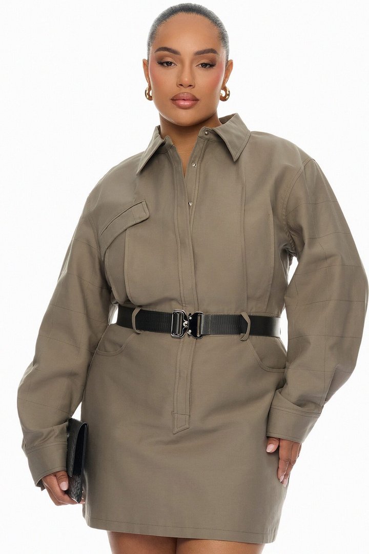 Morgan Belted Cargo Mini Dress - Olive