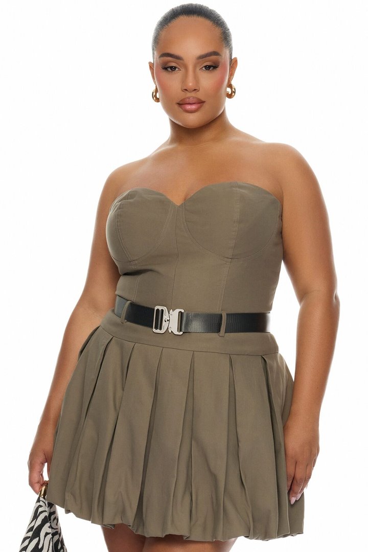 Morgan Belted Cargo Bubble Mini Dress - Olive