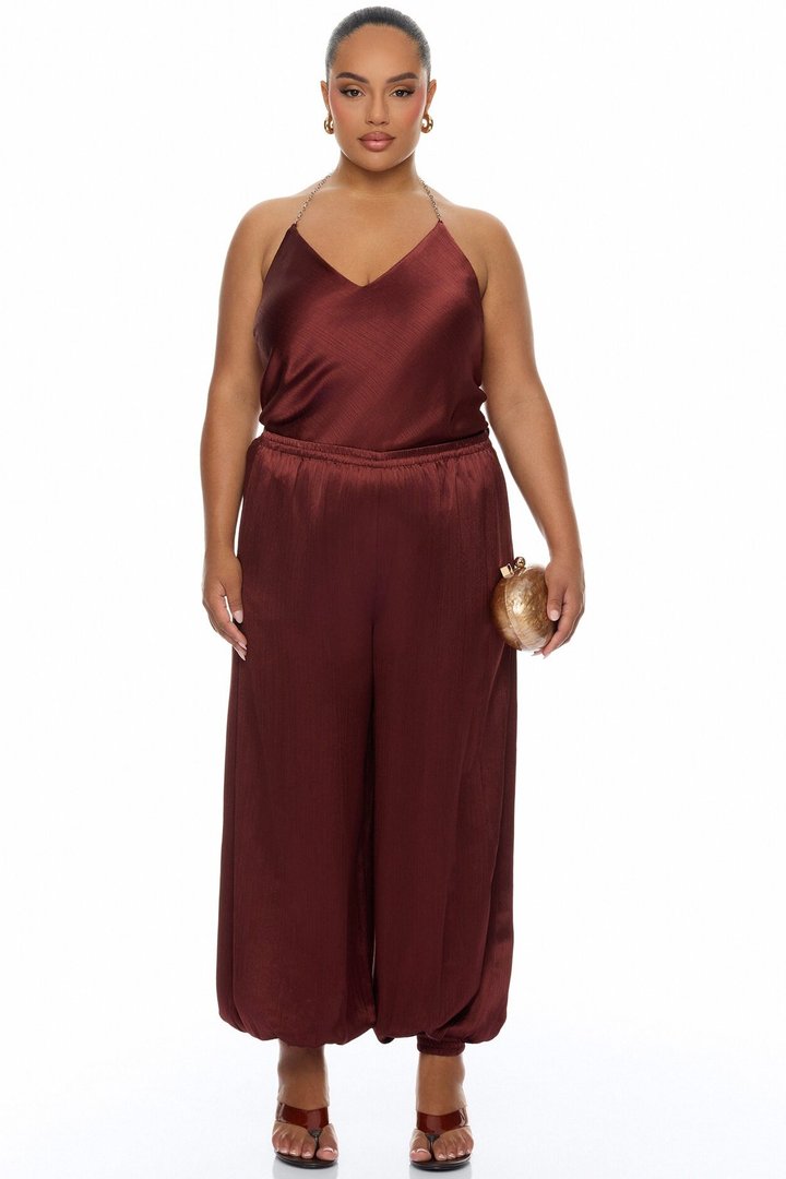 Nicolette Satin Balloon Pant - Brick Red