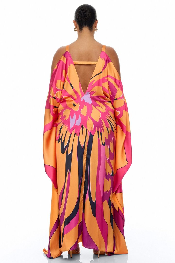 Resort And Repeat Satin Kaftan Dress - Orange/combo