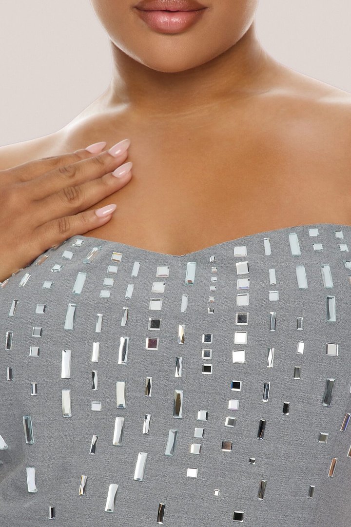 Standout Moment Rhinestone Pant Set - Grey