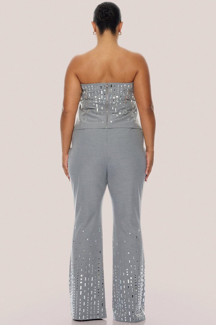 Standout Moment Rhinestone Pant Set - Grey