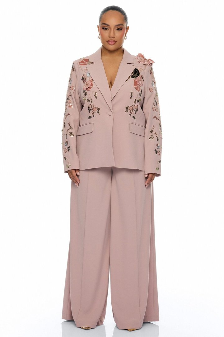 Indie Embellished Blazer Pant Set - Mauve
