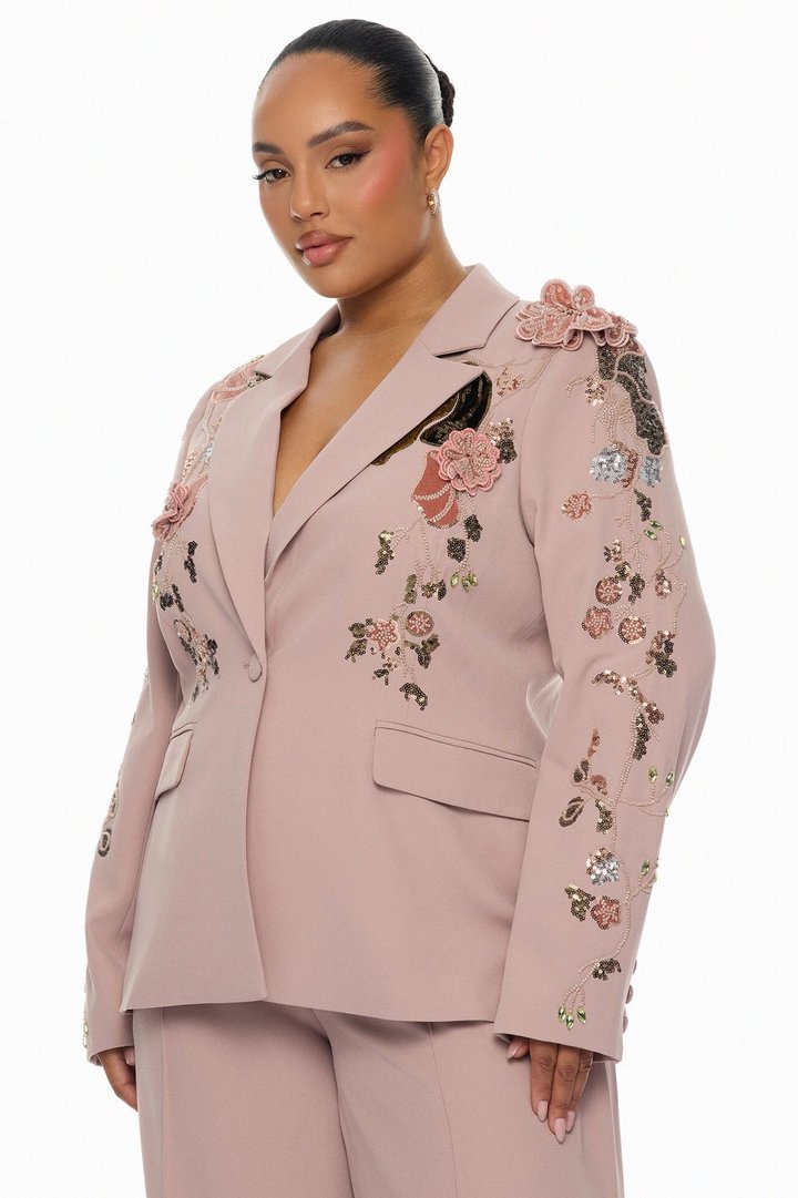 Indie Embellished Blazer Pant Set - Mauve