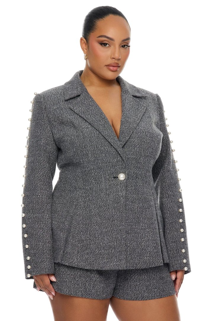 Monet Pearl Blazer Short Set - Charcoal