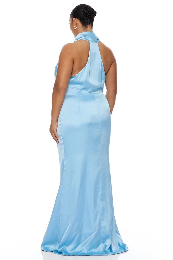 Laena Satin Draped Maxi Dress - Light Blue