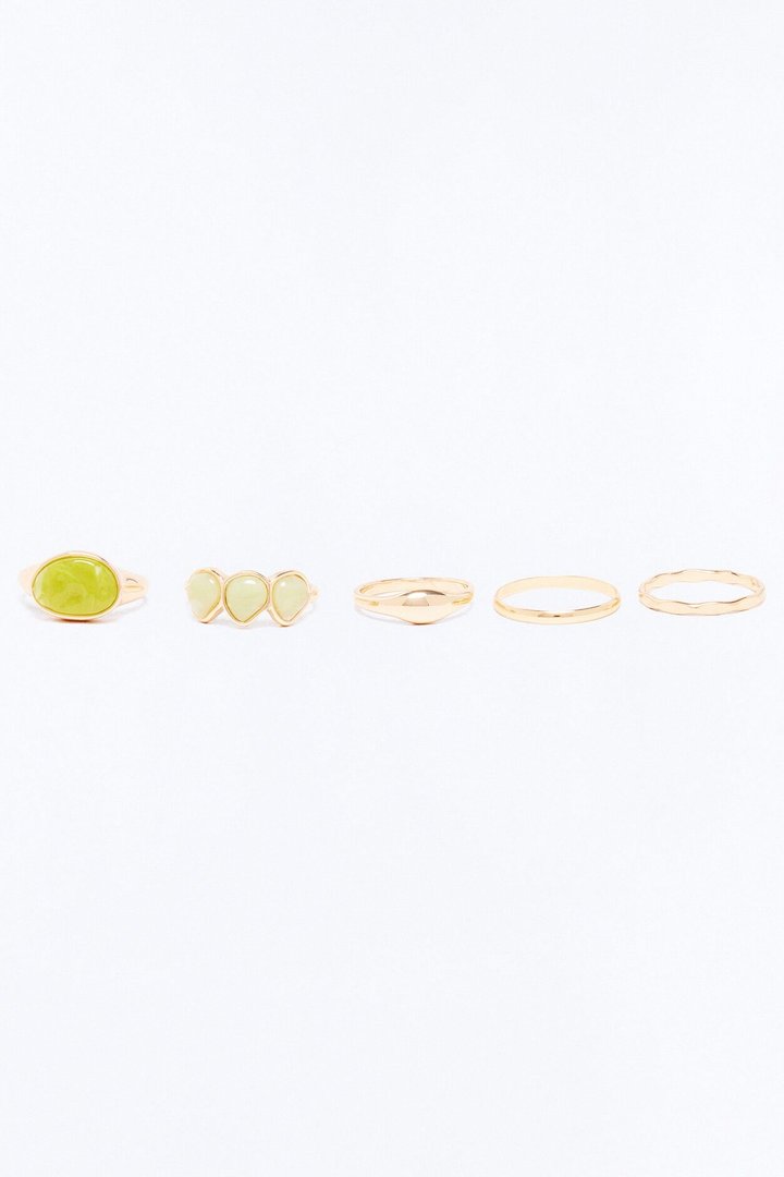 Helen Jeweled 5 Piece Ring Set - Gold/Green