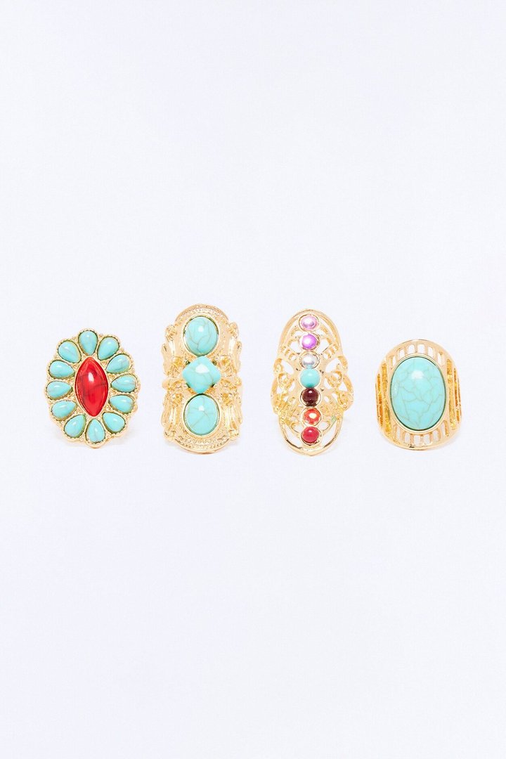 Monaco Princess 4 Piece Ring Set - Turquoise/combo