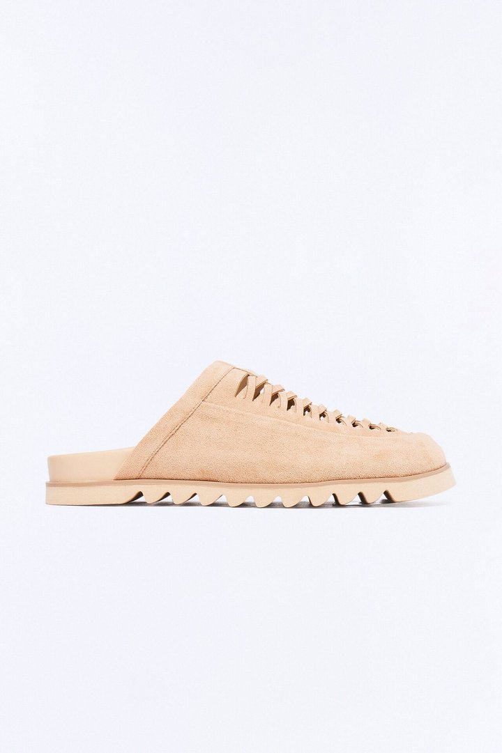 Woven Slip On Faux Suede Mule - Nude