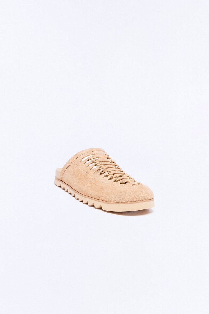 Woven Slip On Faux Suede Mule - Nude