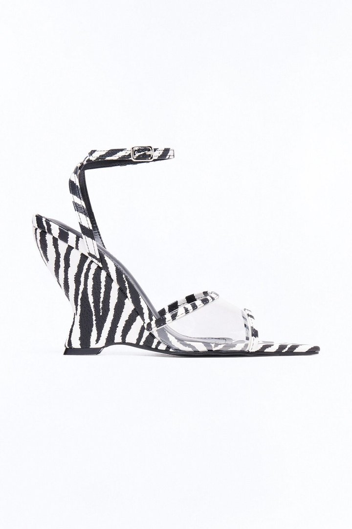 Delfina Ankle Strap Wedges - Black/White
