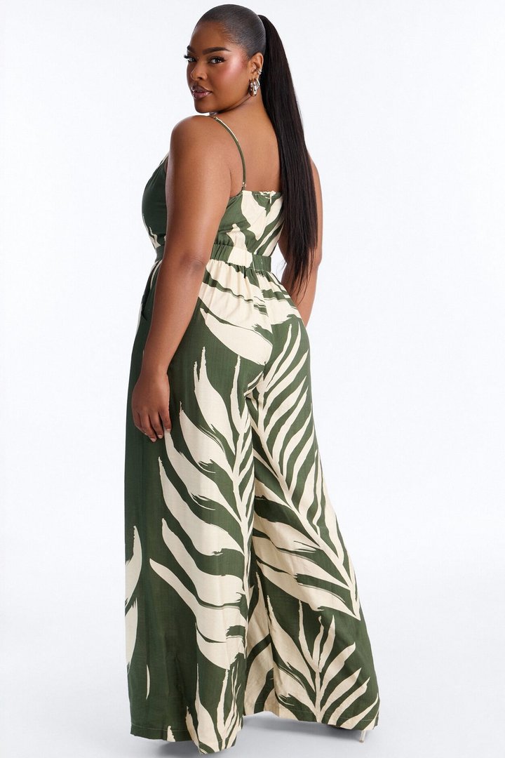 Tanya Tropical Wide Leg Jumpsuit - Green