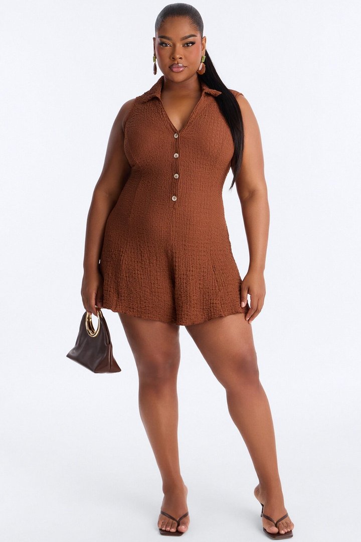 Rosa Textured Sleeveless Romper - Chocolate