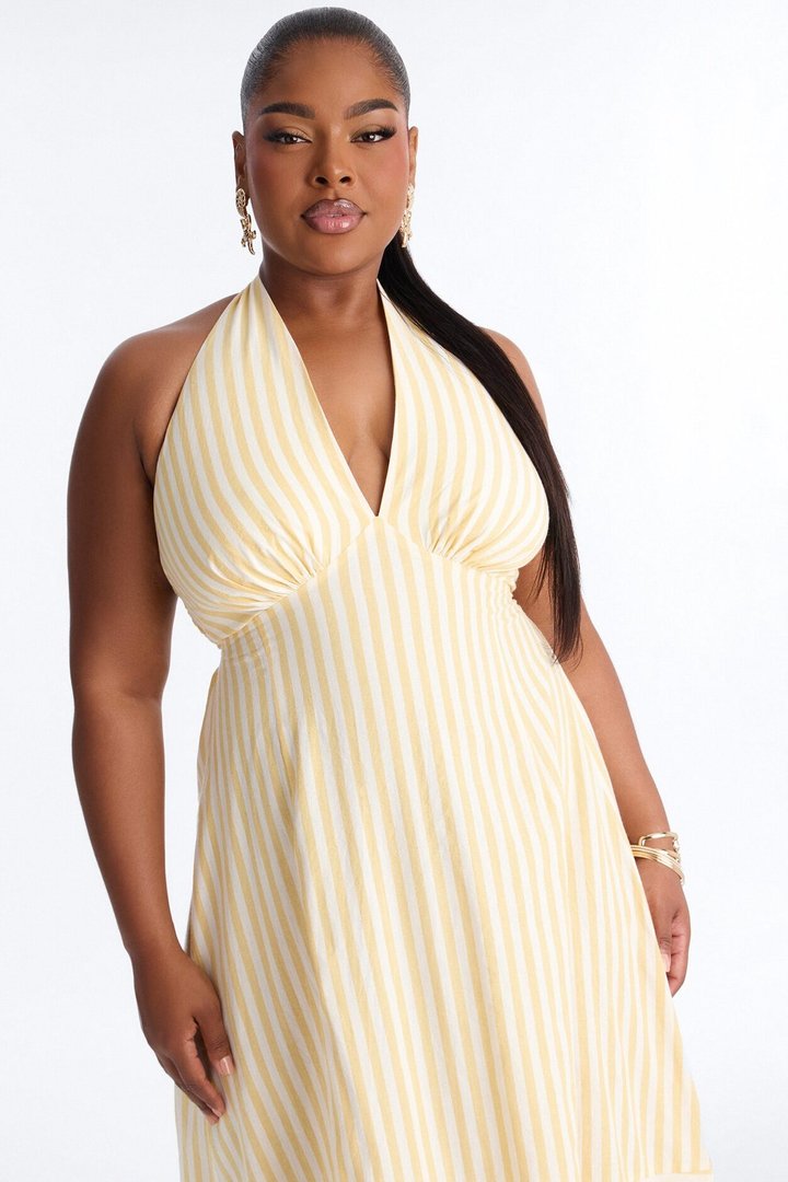 Cordelia Striped Linen Midi Dress - Yellow/combo
