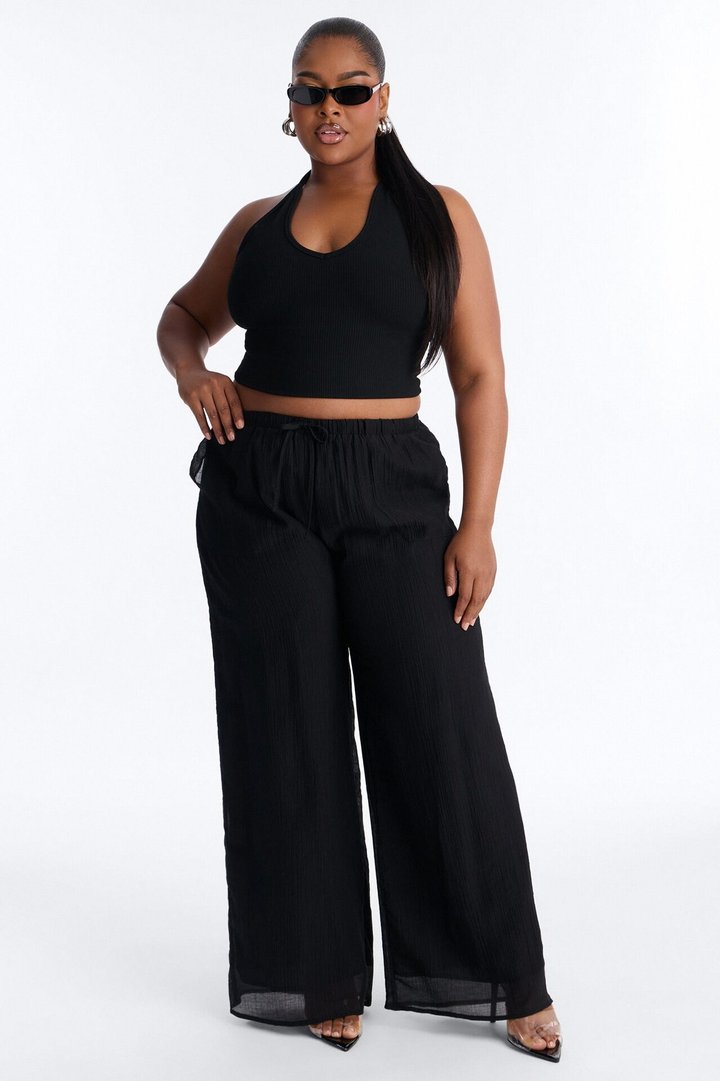 Vacay Babe Textured Wide Leg Pant - Black