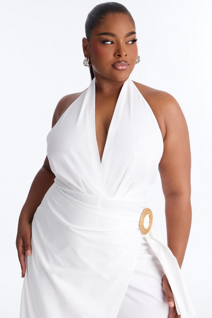 Tara Linen Halter Straight Leg Jumpsuit - White