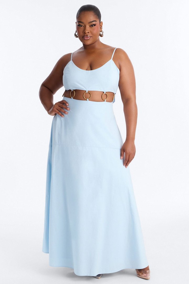 Paulina Poplin Maxi Dress - Blue