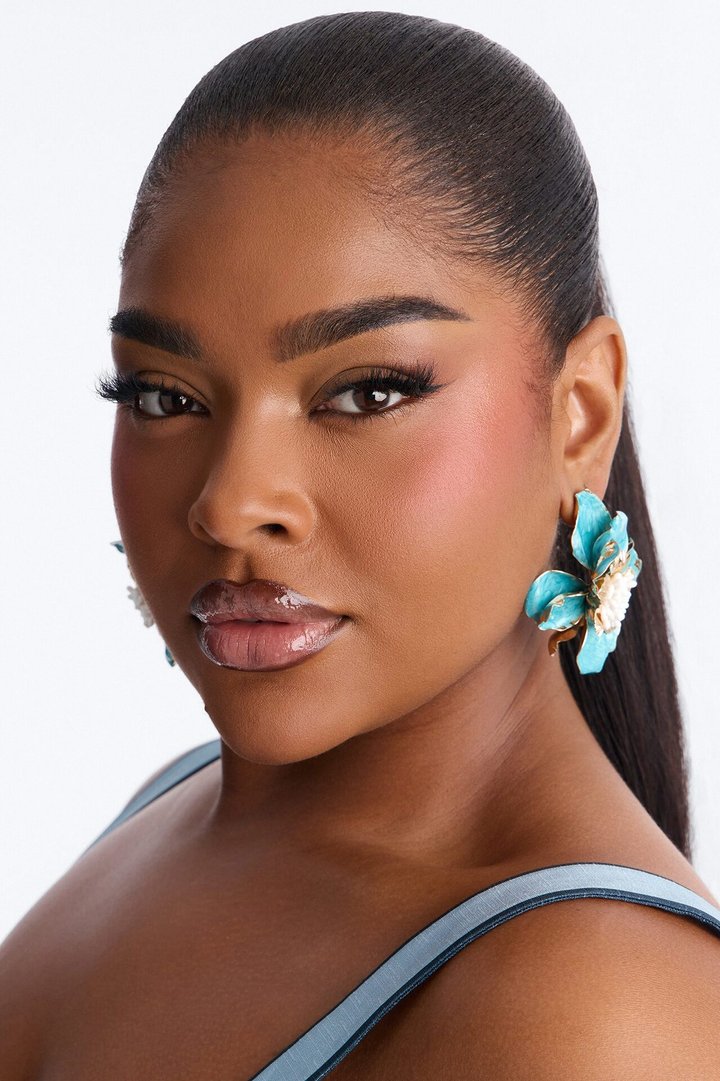 Tropical Floral Earrings - Gold/Blue