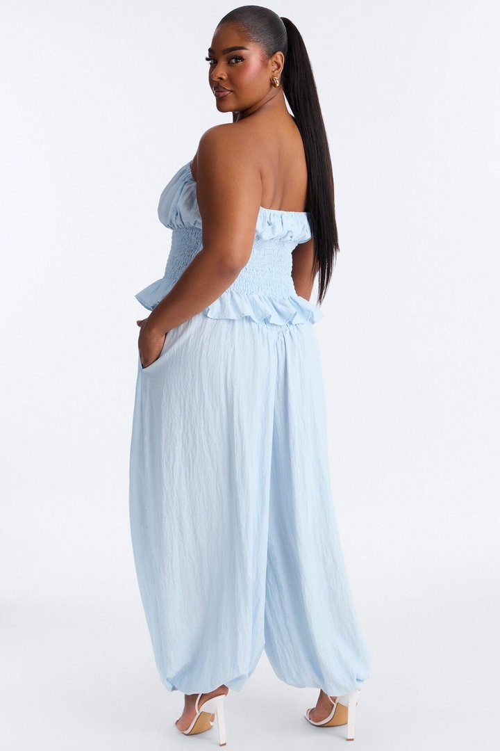 Pretty Thing Peplum Smocked Balloon Pant Set - Light Blue