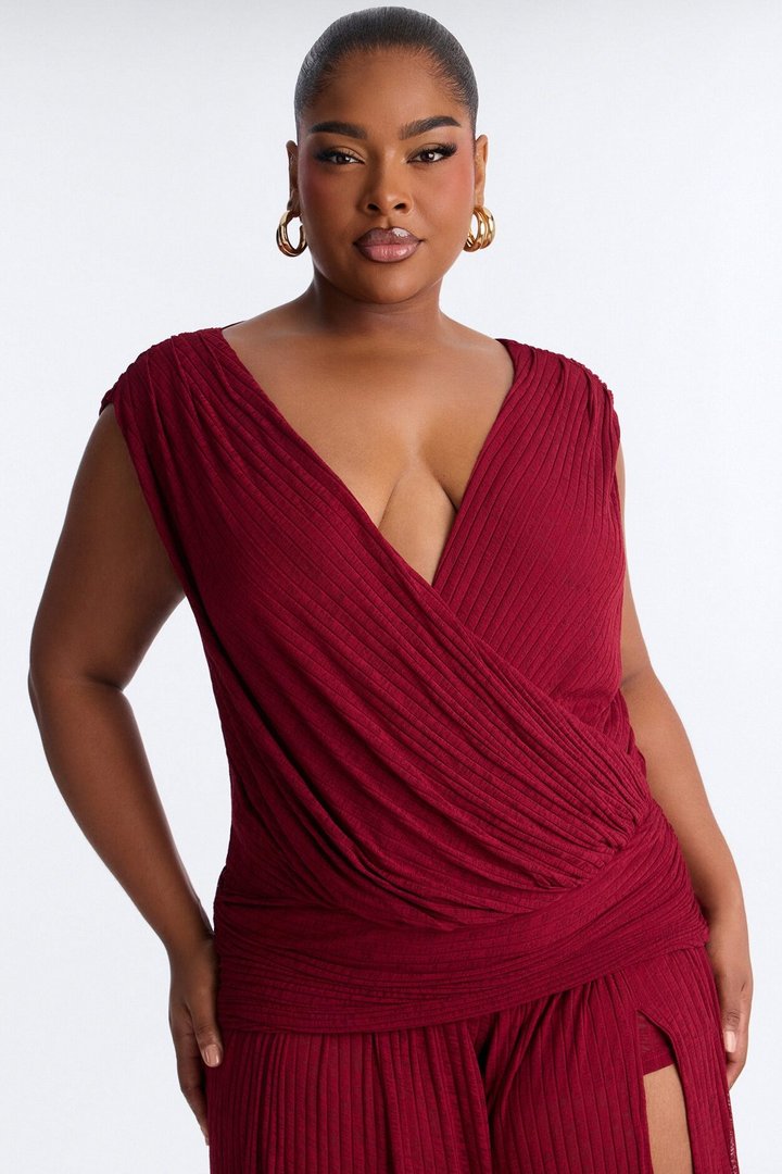 Romy Beaded Wide Leg Slit Jumpsuit - Wine