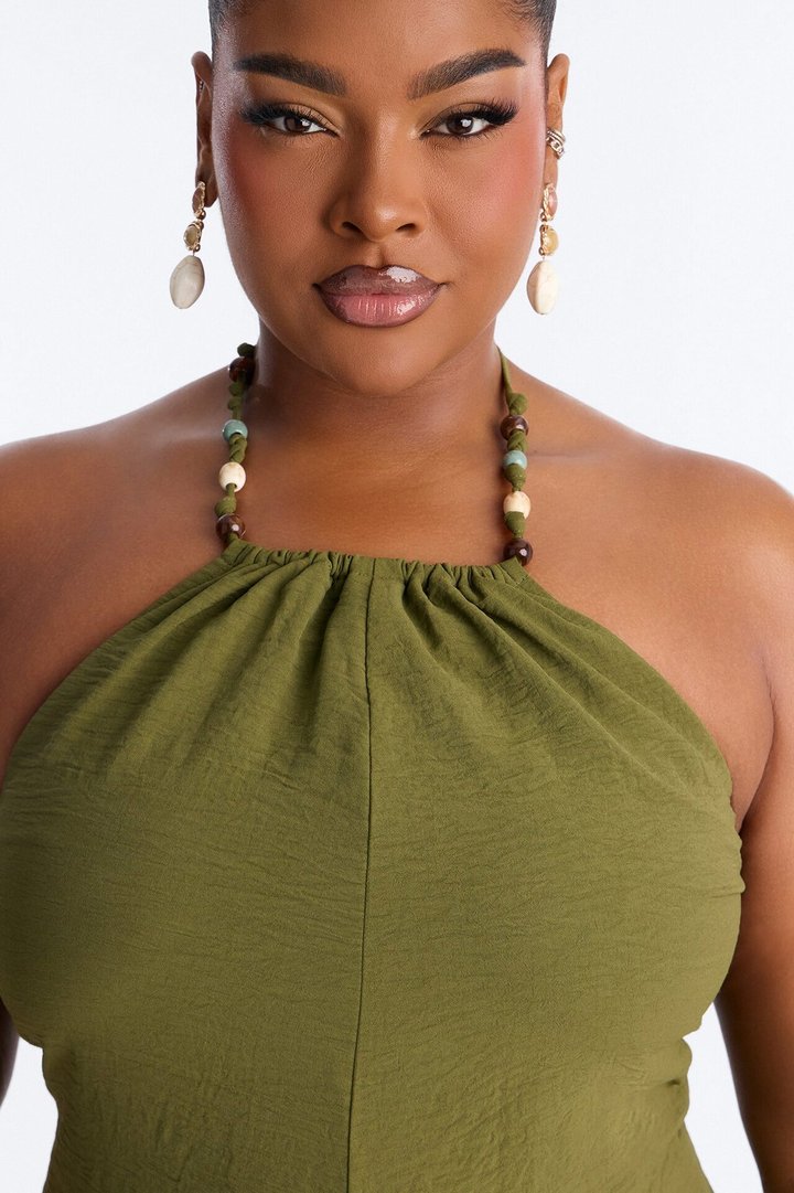 Kalana Beaded Halter Jumpsuit - Olive