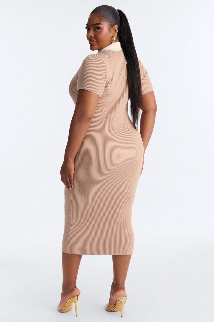 Ciao Bella Short Sleeve Sweater Midi Dress - Mocha/combo