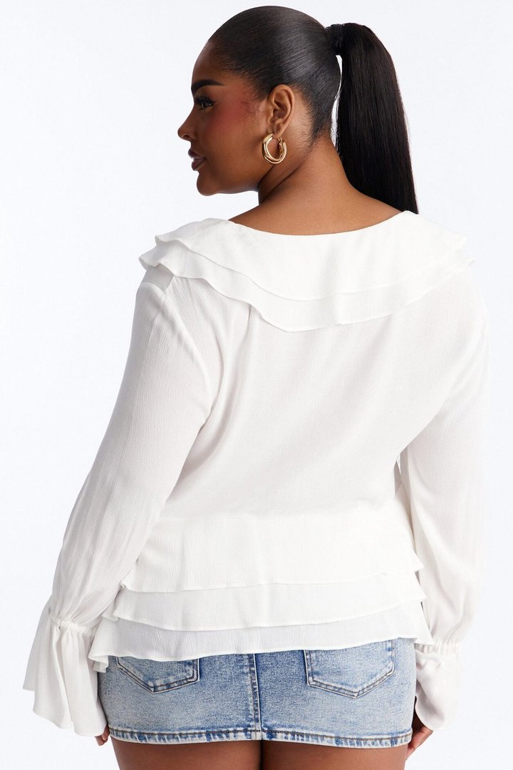 Summer Crush Ruffle Tie Front Flyaway Top - White