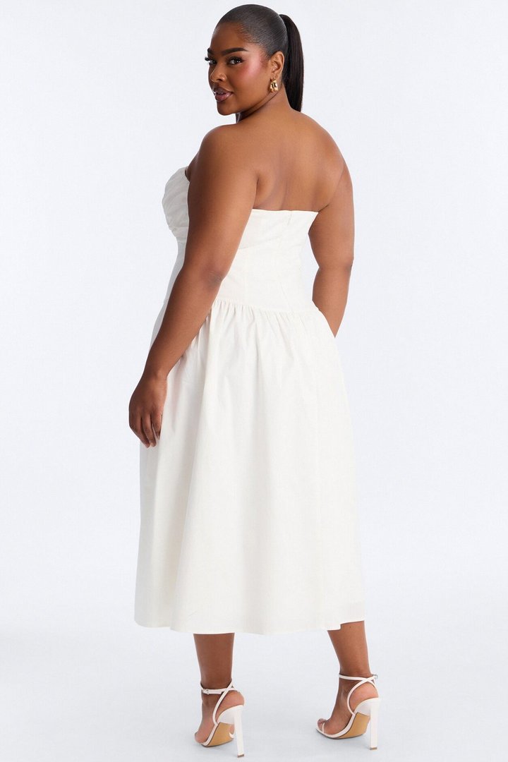 Jana Strapless Pleated Midi Dress - White