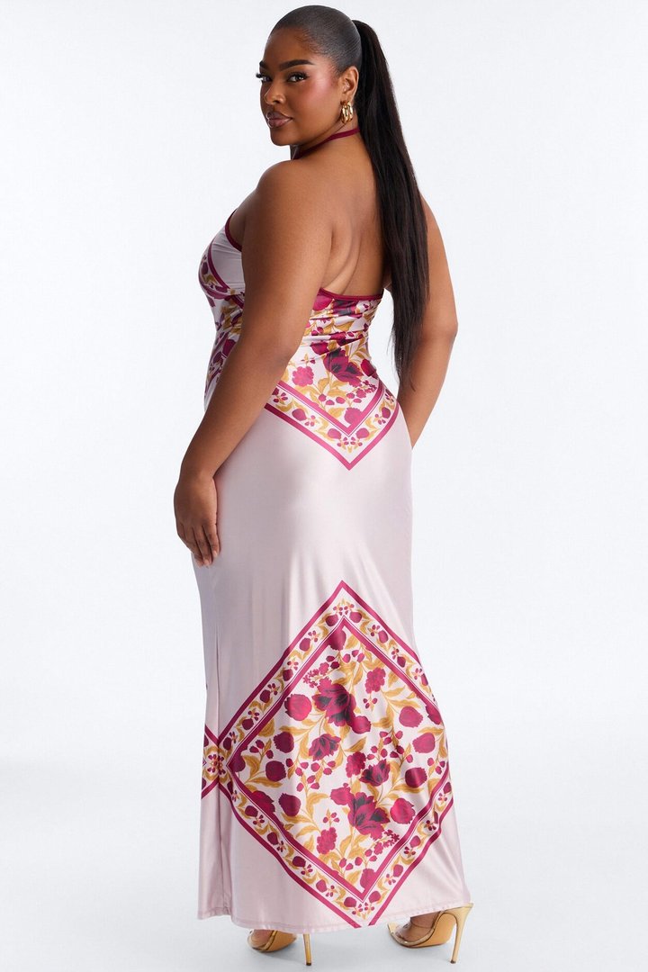 Dina Floral Satin Maxi Dress - Burgundy/combo