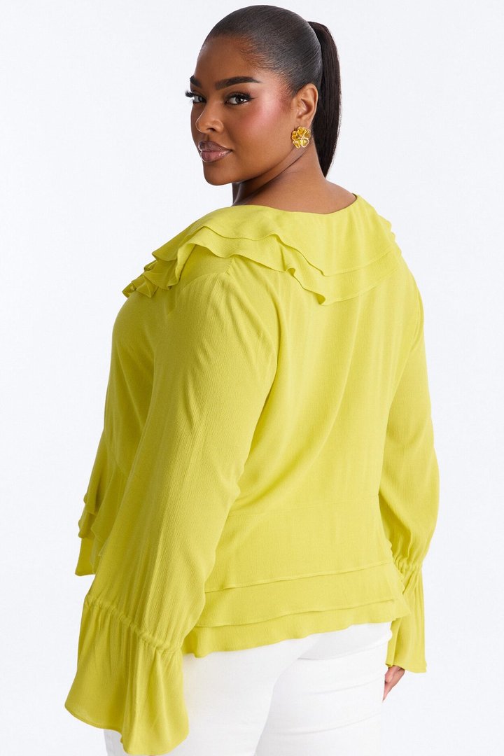 Summer Crush Ruffle Tie Front Flyaway Top - Chartreuse