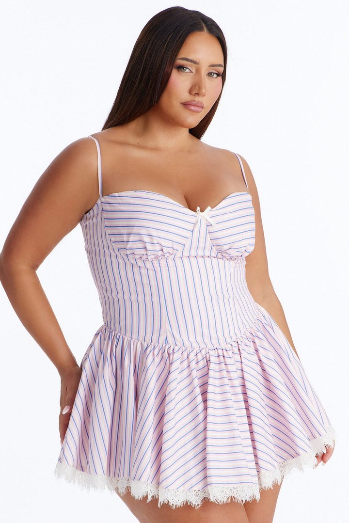 Delilah Poplin Striped Mini Dress - Pink/combo