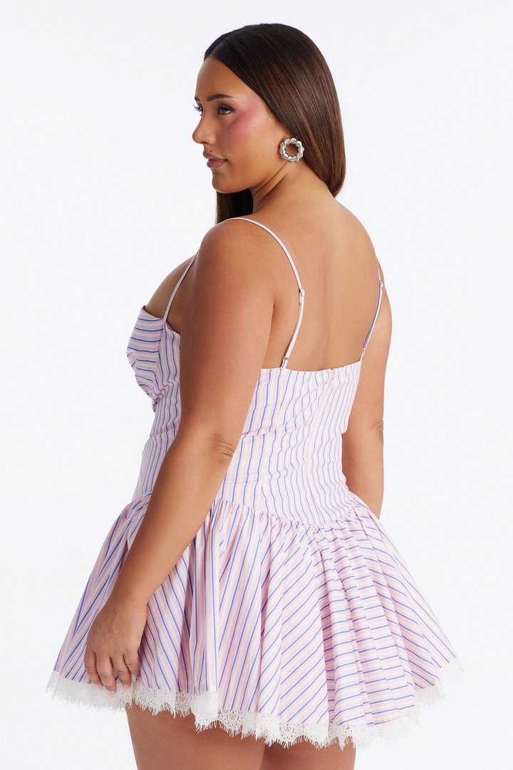 Delilah Poplin Striped Mini Dress - Pink/combo