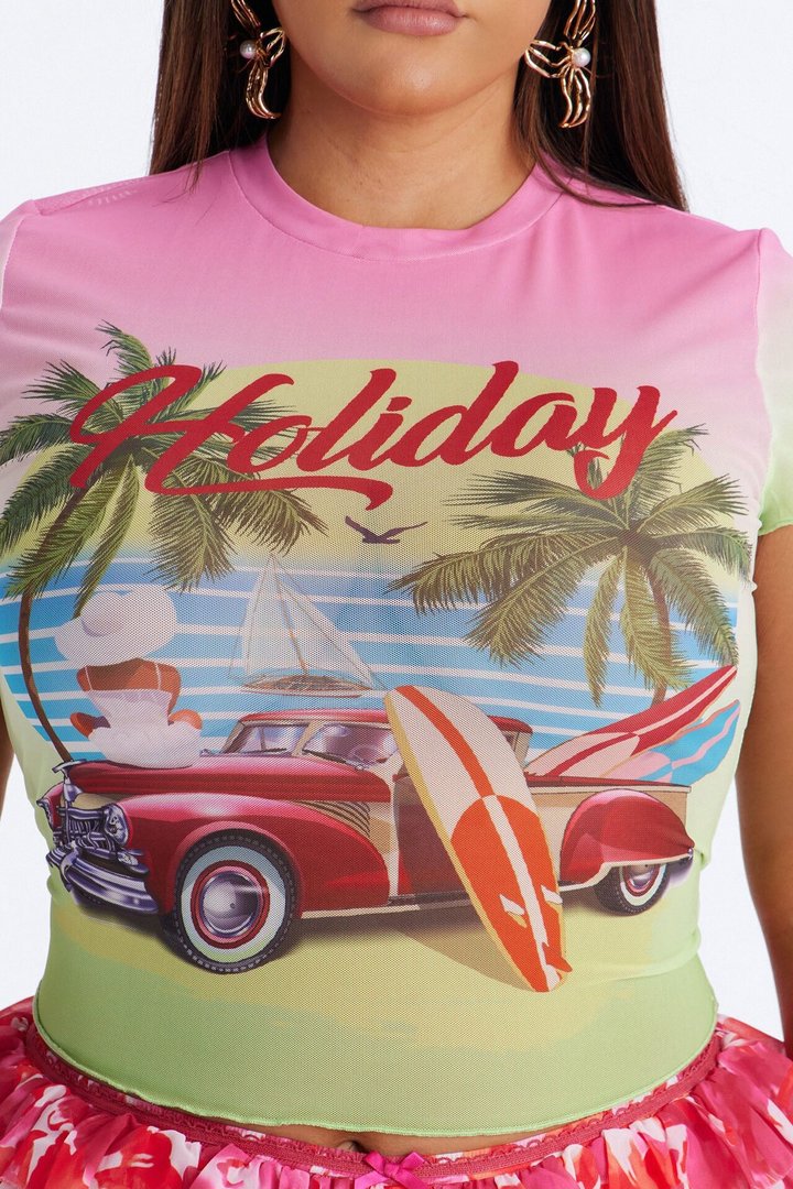 Cuba Havana Mesh Baby Tee - Pink/combo
