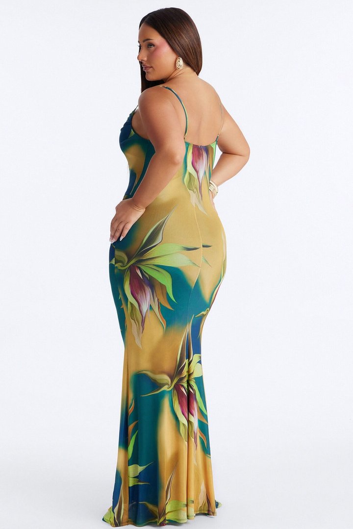 Rio Tropical Mesh Maxi Dress - Teal/combo
