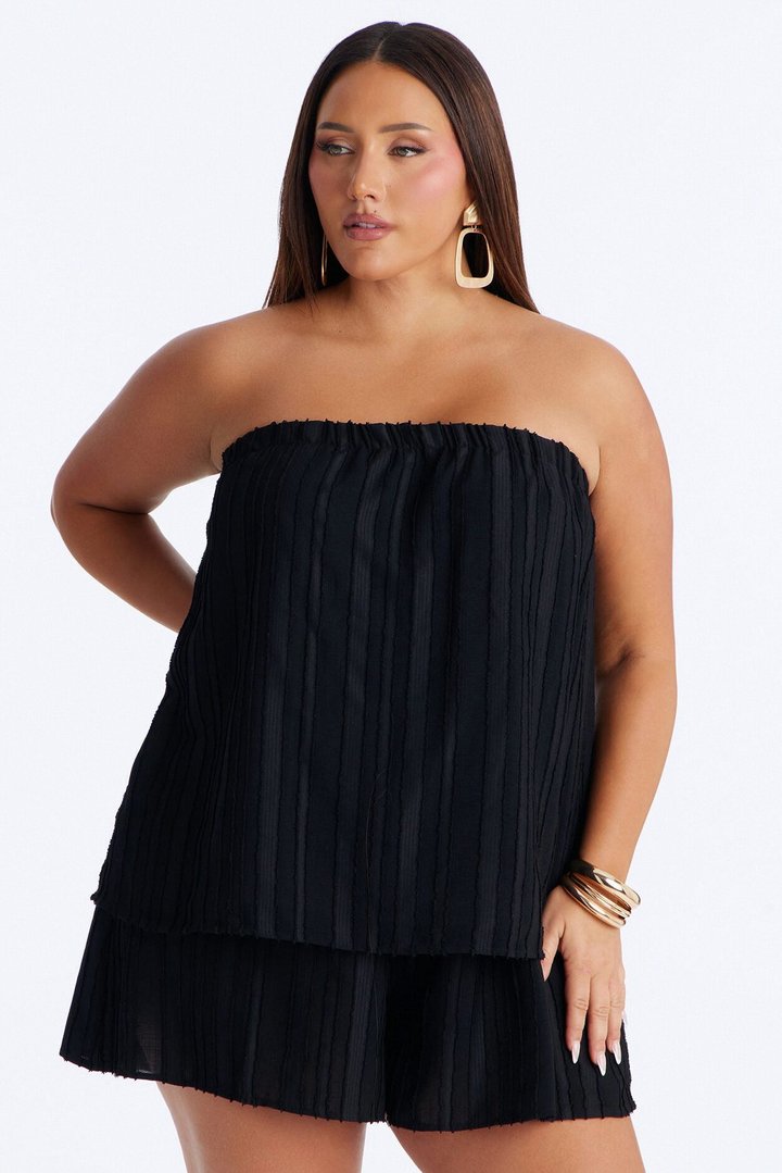 Kayley Strapless Tiered Romper - Black