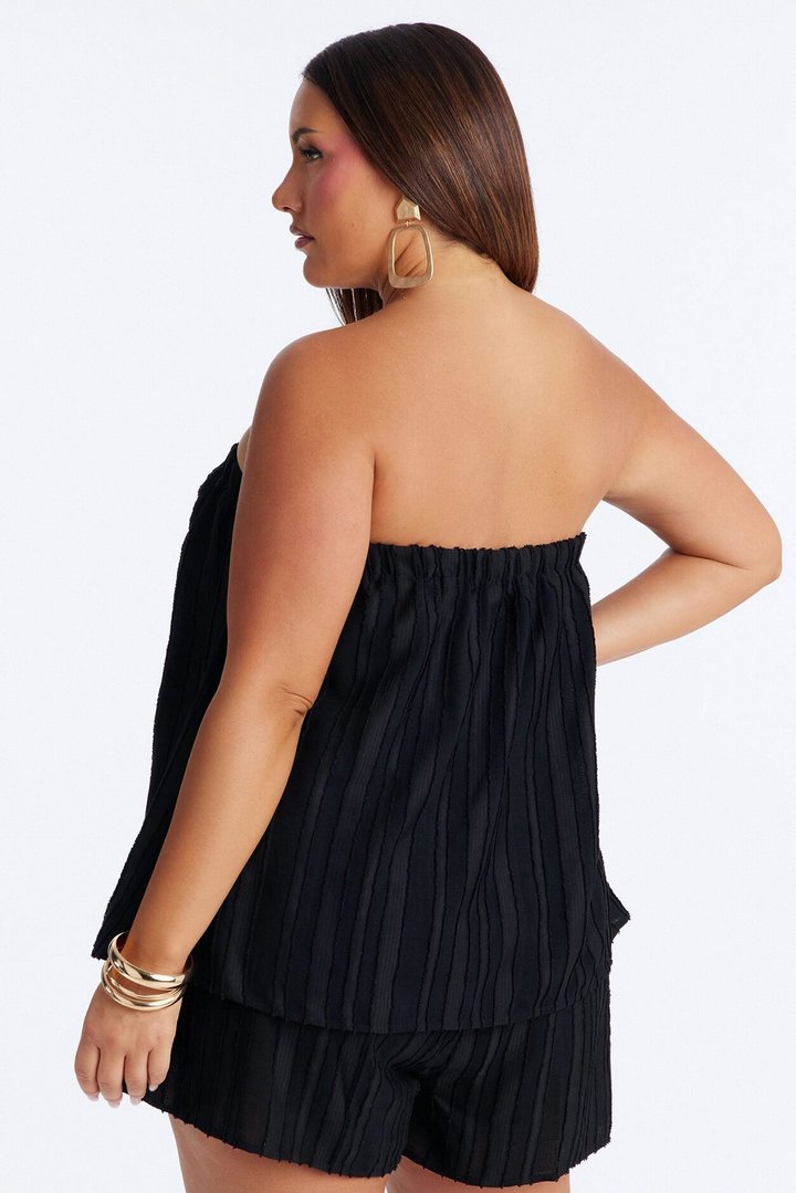 Kayley Strapless Tiered Romper - Black