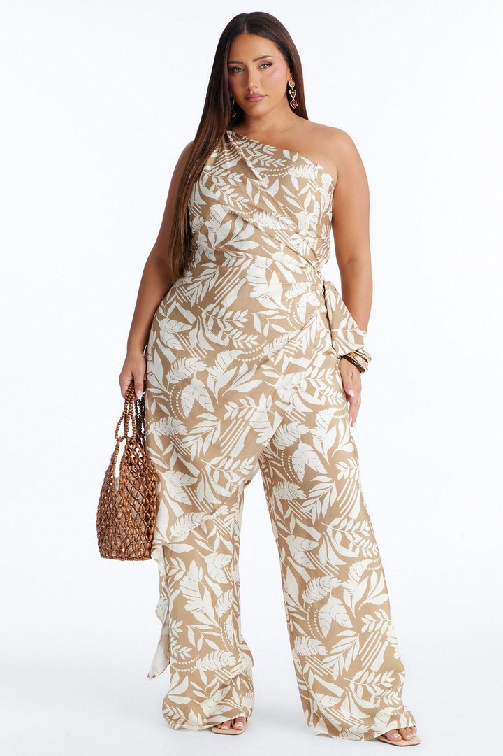 Ziana Beaded Draped Sleeveless Jumpsuit - Tan