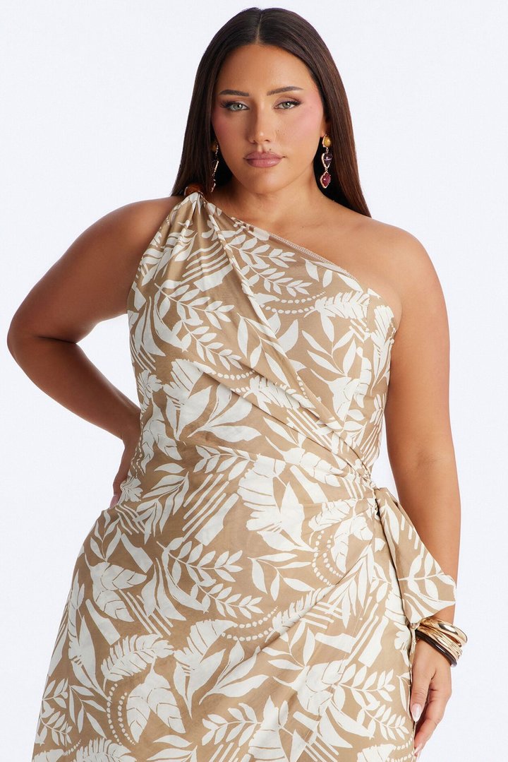 Ziana Beaded Draped Sleeveless Jumpsuit - Tan