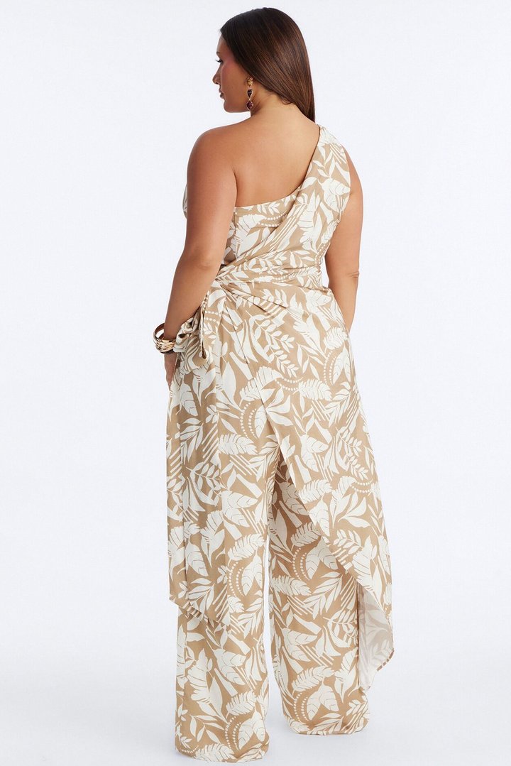 Ziana Beaded Draped Sleeveless Jumpsuit - Tan