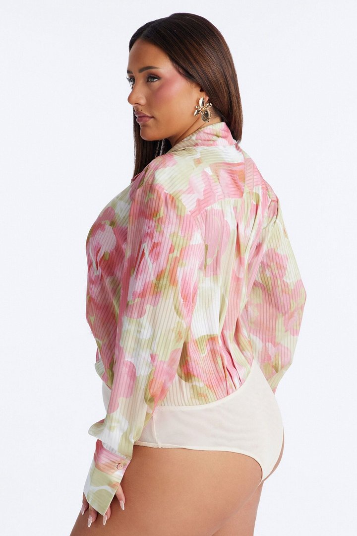 Maya Floral Satin Bodysuit - Pink/combo