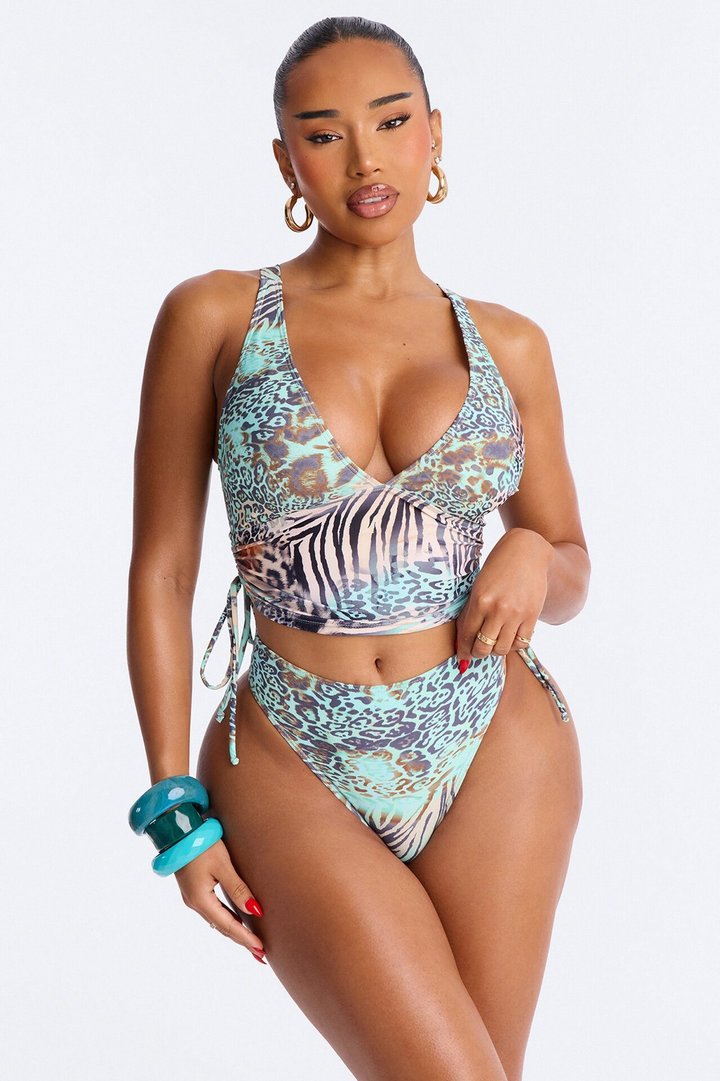 Sail Away With Me Tankini Ruching 2 Piece Bikini - Black/Blue