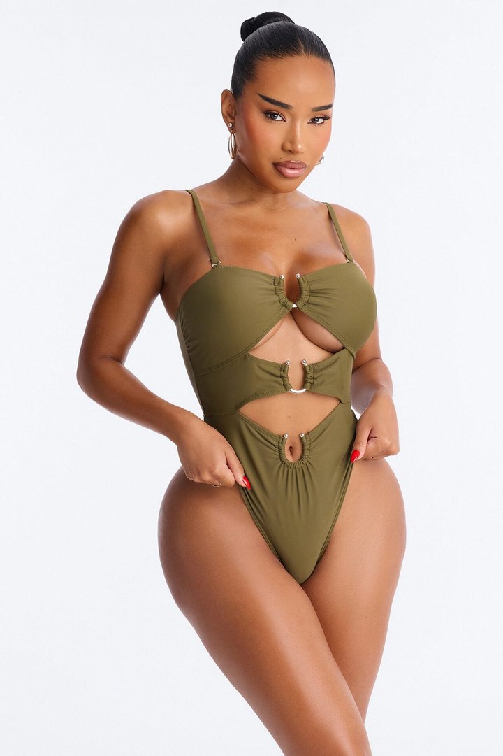 Mimosas By The Pool U Wire Cut Out 1 Piece Swimsuit - Olive