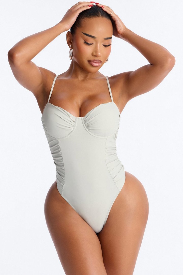 Sunsets In Aruba Underwire Ruched 1 Piece Swimsuit - Sage